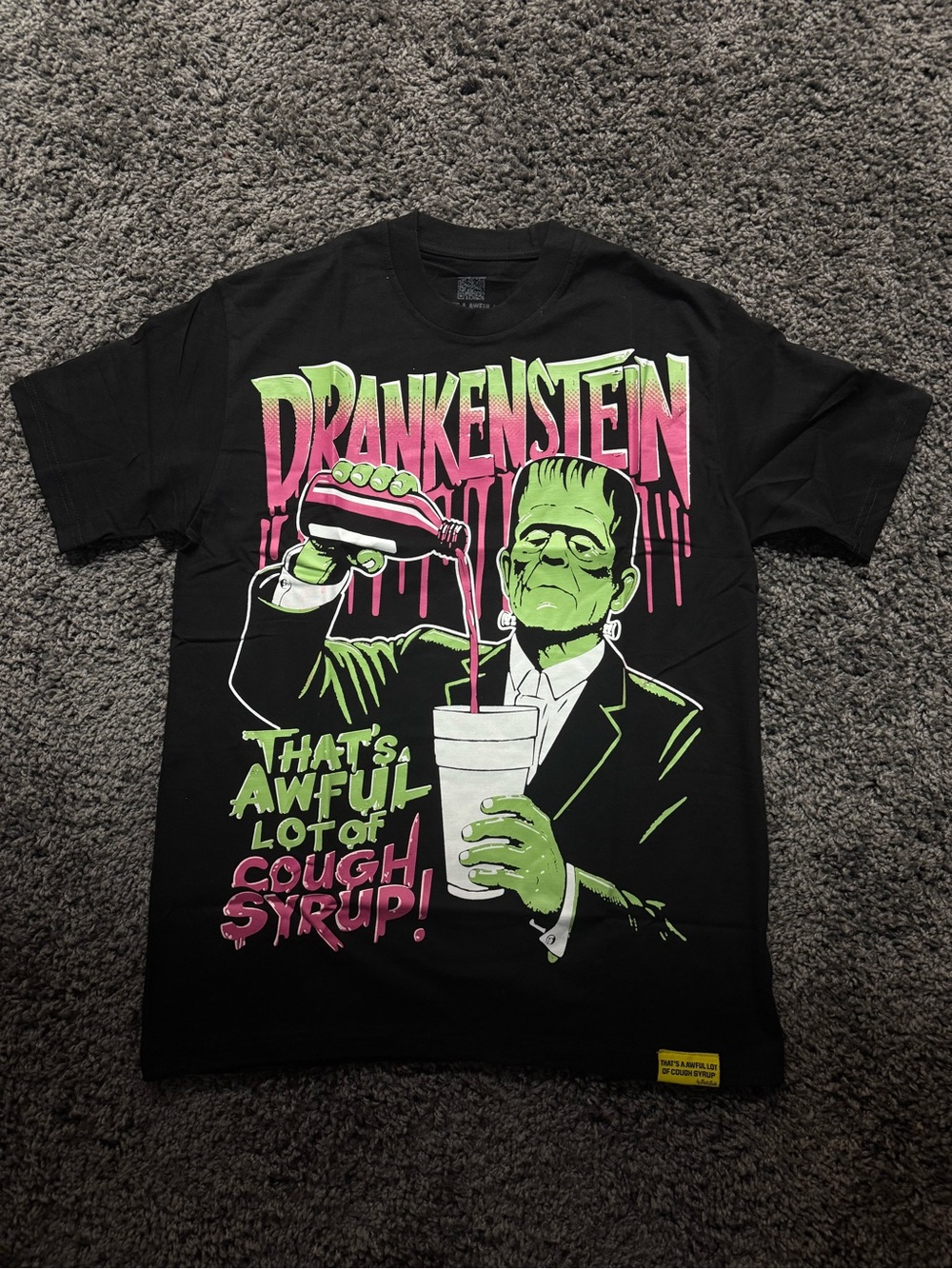 Drankenstein Graphic Tee - Black with Neon Green & Hot Pink